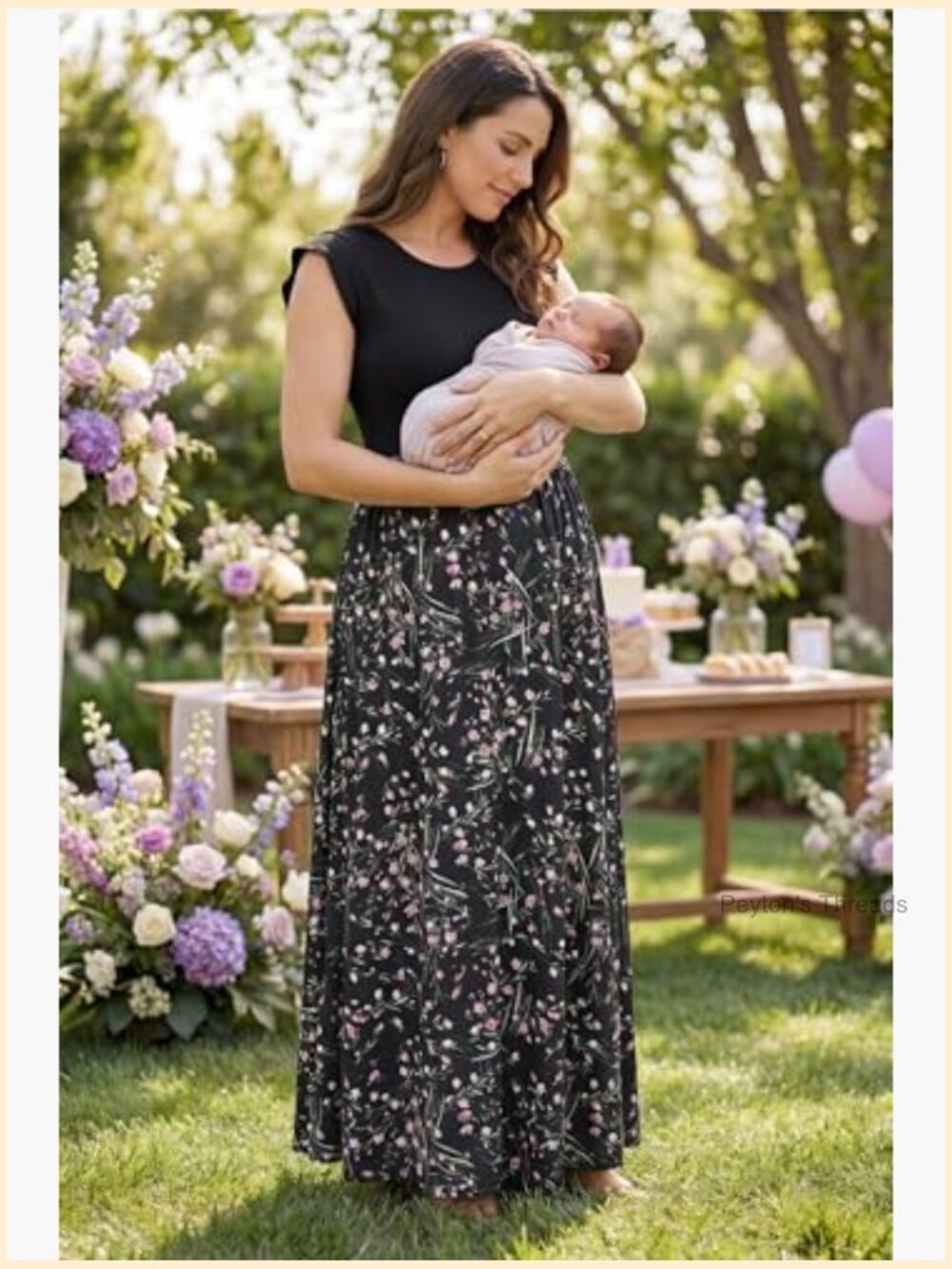 Maternity Maxi Dress with Pockets Ruffle Sleeve Casual Flowy - Picture 3 of 6